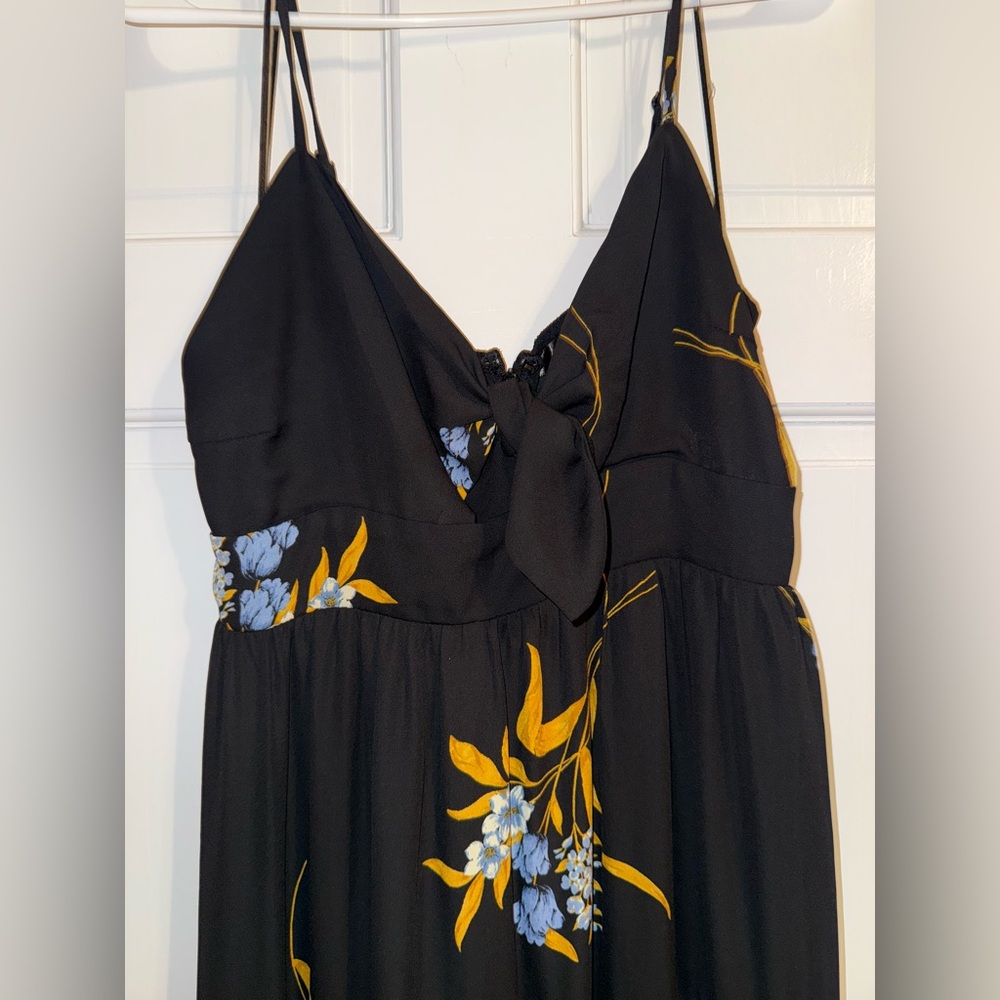 Aqua Black Dress with Yellow Floral Design